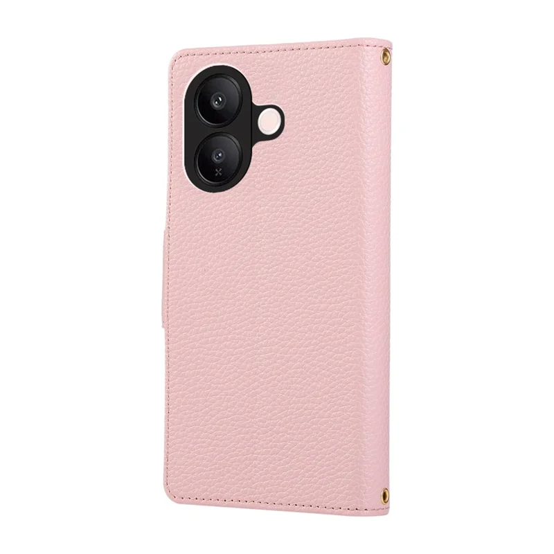 For vivo V60 Lite 5G Case Zipper Wallet Leather Phone Cover with Wrist Strap - Pink