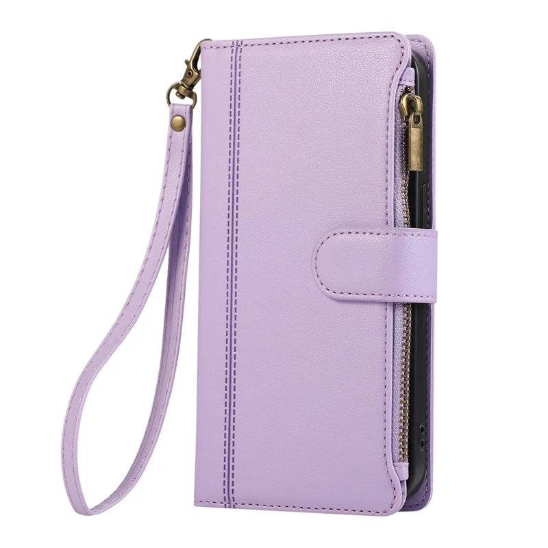For vivo V60 Lite 5G Case Multi Card Slots Zipper Leather Phone Cover with Wrist Strap - Purple