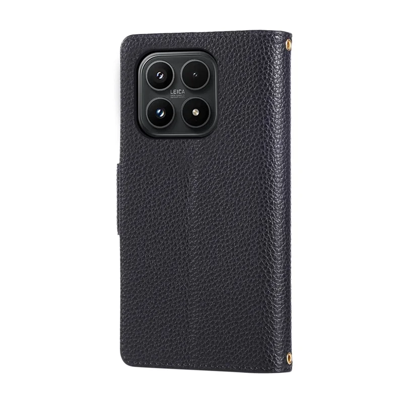 Futerał na Xiaomi 17 z portfelikiem na zamek z skórą PU z paskiem na nadgarstek - Czarny