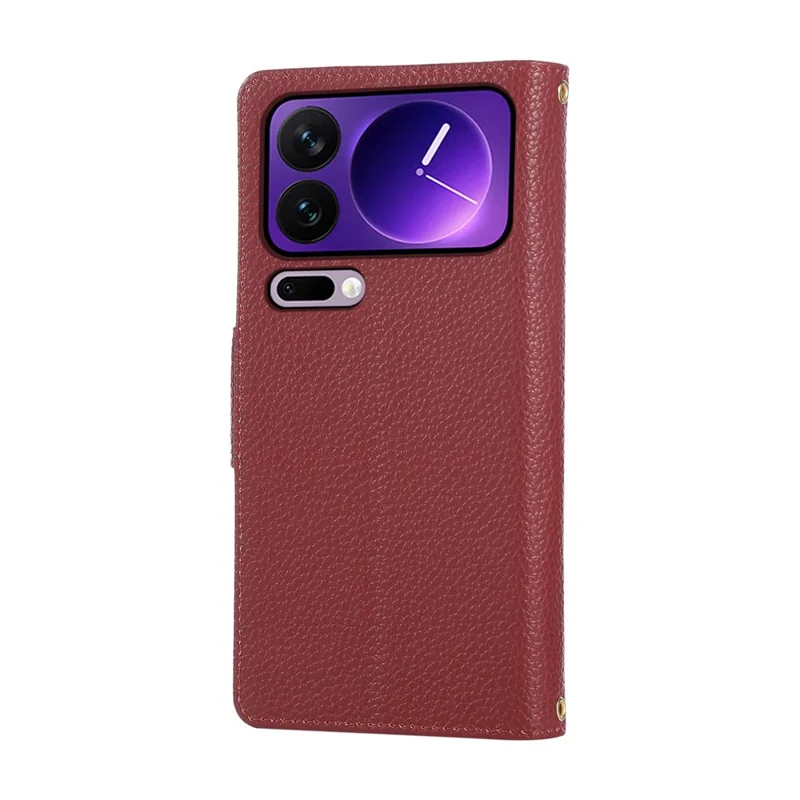 غطاء جلد بمحفظة بسحّاب لهاتف شاومي 17 برو مع حزام معصم - أحمر نبيذ