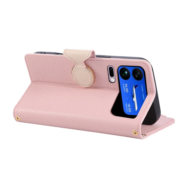 Funda con billetera con cremallera para Xiaomi 17 Pro Max, funda de cuero con correa de muñeca - Rosa