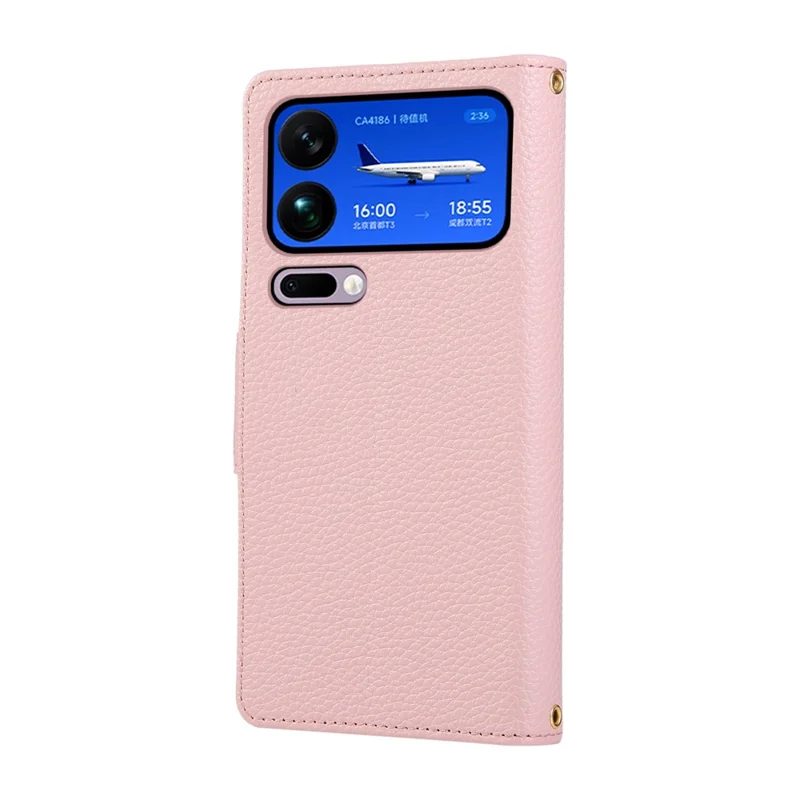 Funda con billetera con cremallera para Xiaomi 17 Pro Max, funda de cuero con correa de muñeca - Rosa
