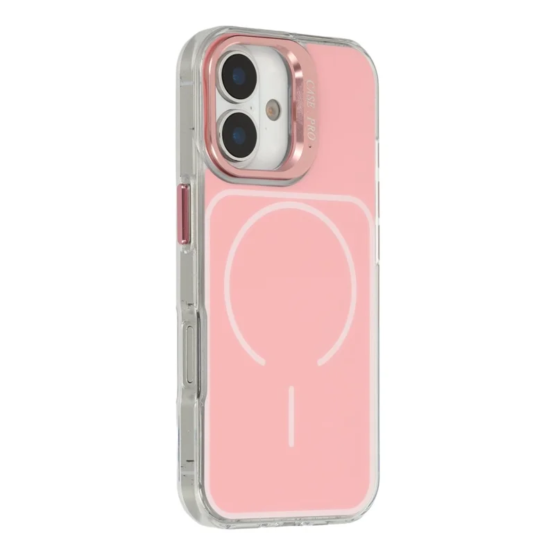 Coque pour iPhone 17 compatible avec MagSafe, support intégré pour objectif, coque en TPU et acrylique avec dragonne assortie - Rose