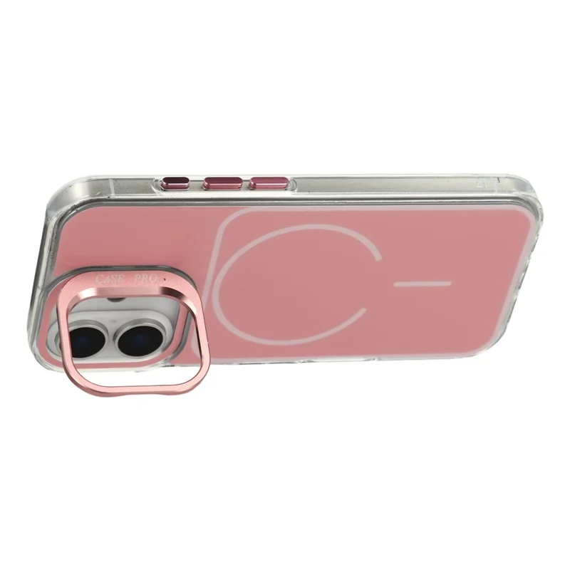 Coque pour iPhone 17 compatible avec MagSafe, support intégré pour objectif, coque en TPU et acrylique avec dragonne assortie - Rose