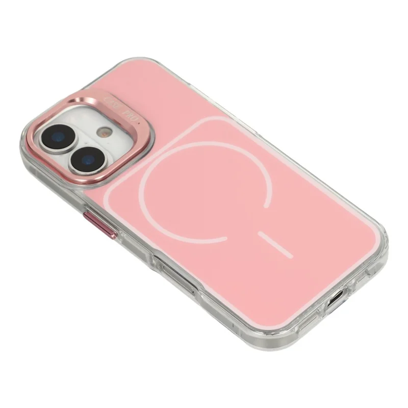 Coque pour iPhone 17 compatible avec MagSafe, support intégré pour objectif, coque en TPU et acrylique avec dragonne assortie - Rose