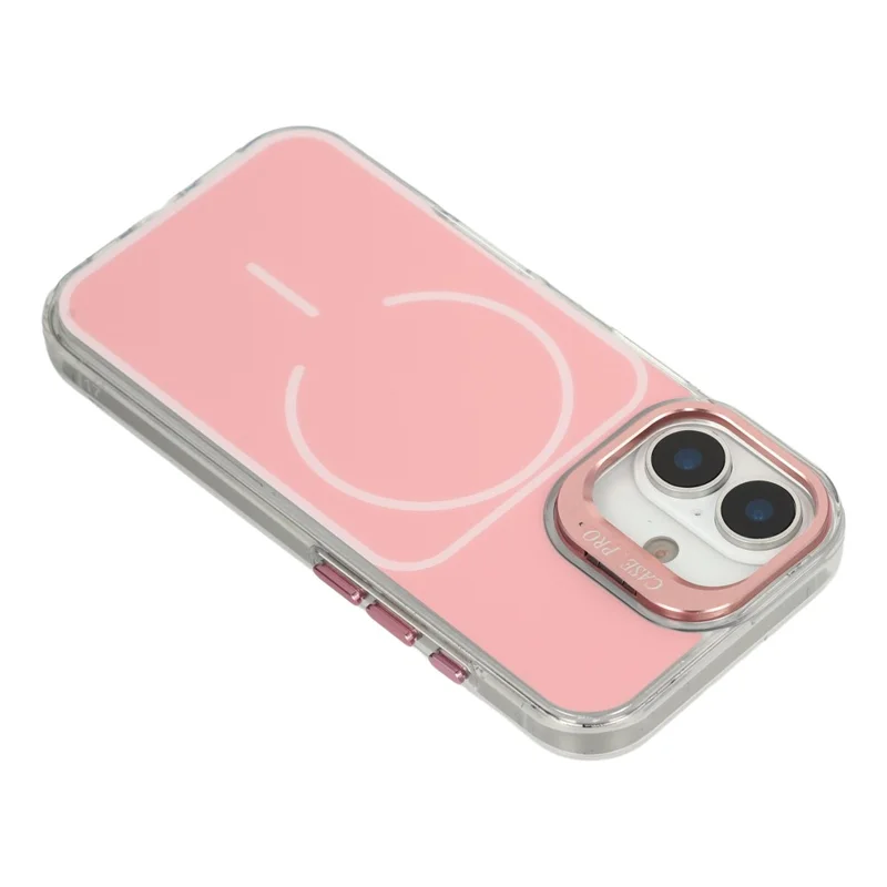 Coque pour iPhone 17 compatible avec MagSafe, support intégré pour objectif, coque en TPU et acrylique avec dragonne assortie - Rose