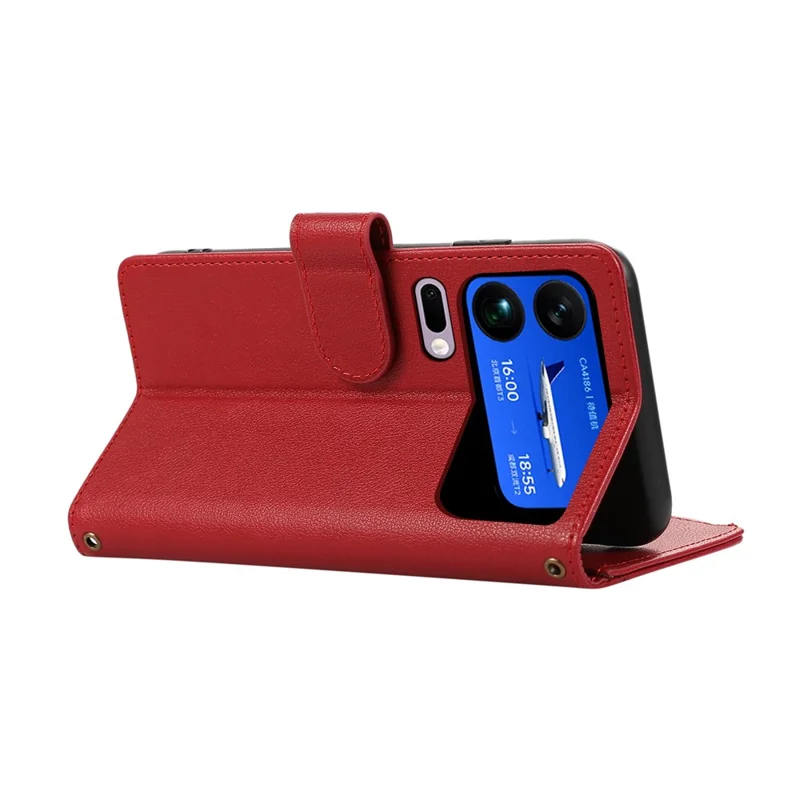 For Xiaomi 17 Pro Max Case Multi Card Slots Zipper Leather Phone Cover with Wrist Strap - Red