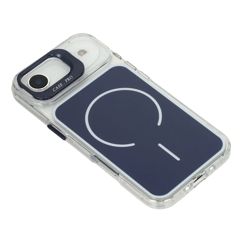 Coque pour iPhone Air compatible MagSafe avec support intégré objectif, housse en TPU acrylique avec dragonne assortie - Bleu