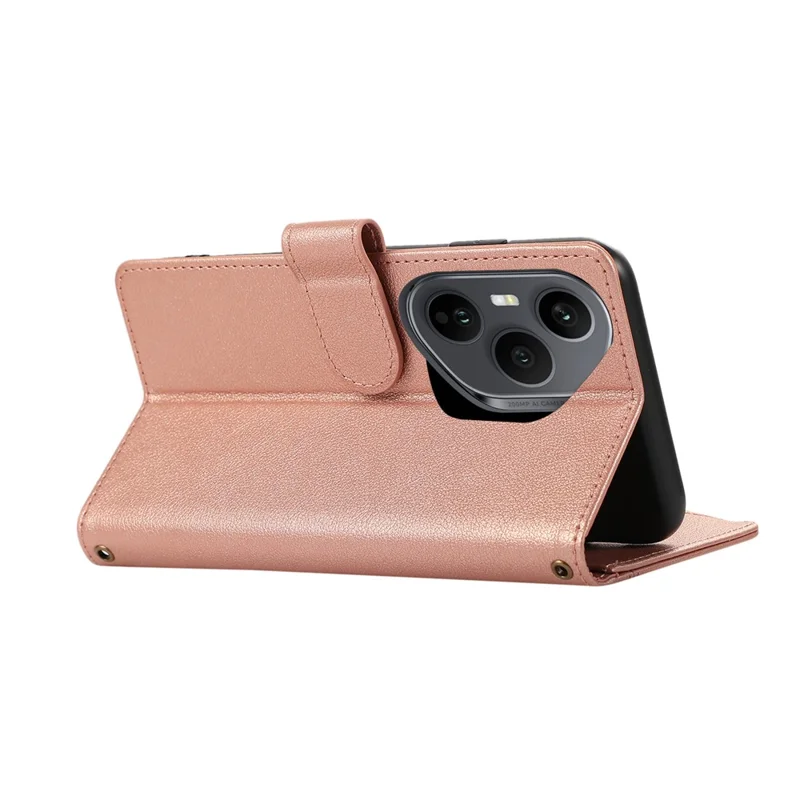 For Honor 400 Pro 5G (Global) Case Multi Card Slots Zipper Leather Phone Cover with Wrist Strap - Rose Gold