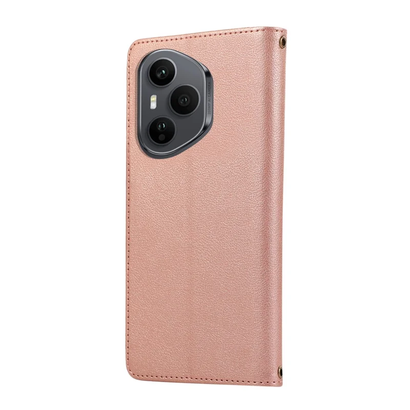For Honor 400 Pro 5G (Global) Case Multi Card Slots Zipper Leather Phone Cover with Wrist Strap - Rose Gold