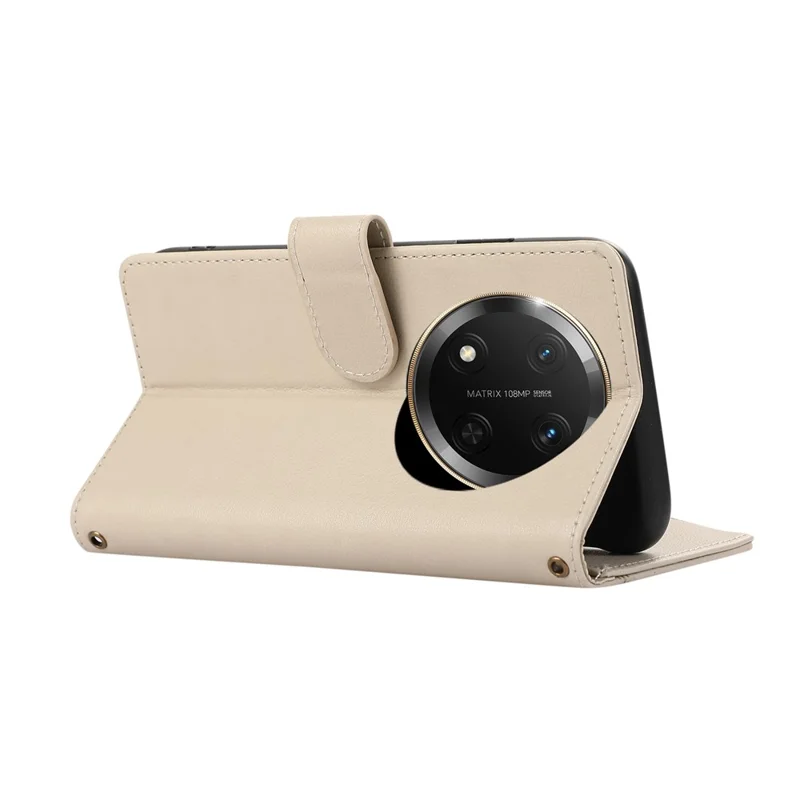 Phone Case For Honor X60 Pro 5G  /  X9c 5G  /  Magic7 Lite 5G Multi Card Slots Zipper Leather Phone Cover with Wrist Strap - Beige