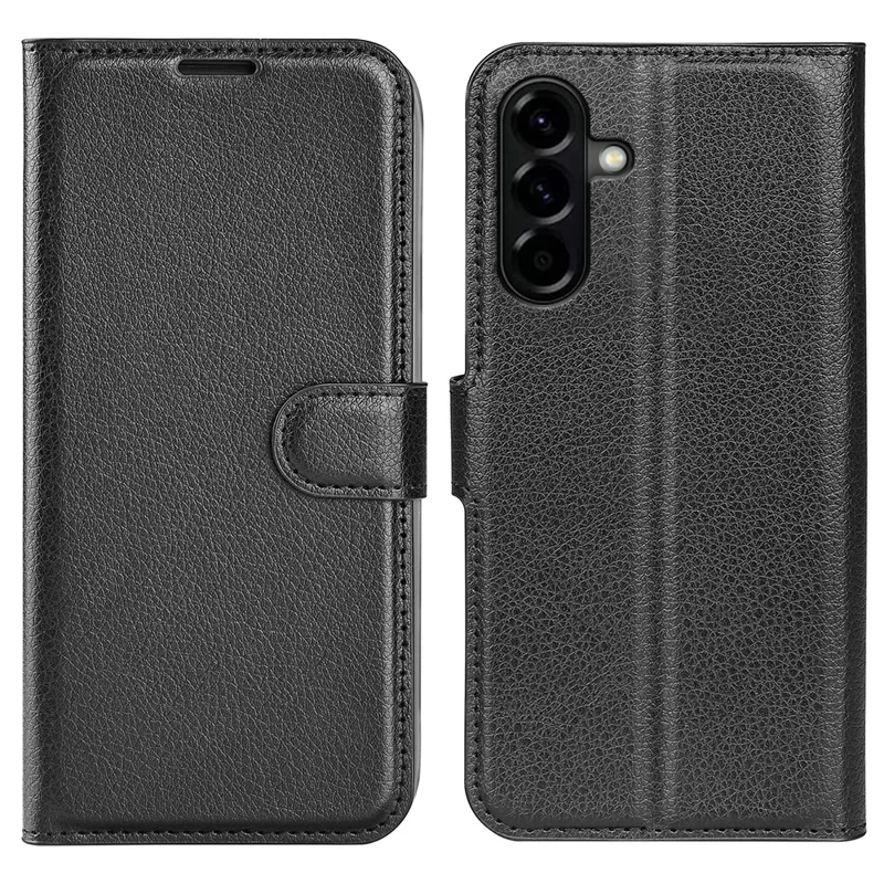 AMORUS voor Samsung Galaxy A57 Wallethoes met Litchi-structuur Stootvaste Leren Flipstandaard Telefoonhoes - Zwart