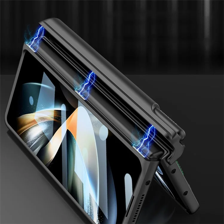 GKK Für Samsung Galaxy Z Fold4 5G Magnetic Schinge Hard PC Phone Case Armband Design Anti-droge All-inclusive-abdeckung Mit Temperamentvollem Glasfilm - Kohlefasertextur