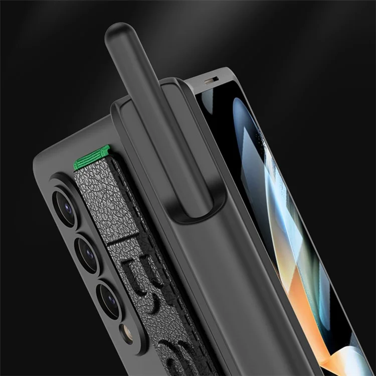 GKK Für Samsung Galaxy Z Fold4 5G Magnetic Schinge Hard PC Phone Case Armband Design Anti-droge All-inclusive-abdeckung Mit Temperamentvollem Glasfilm - Kohlefasertextur
