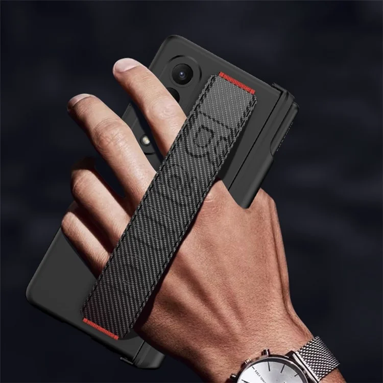 GKK Für Samsung Galaxy Z Fold4 5G Magnetic Schinge Hard PC Phone Case Armband Design Anti-droge All-inclusive-abdeckung Mit Temperamentvollem Glasfilm - Kohlefasertextur