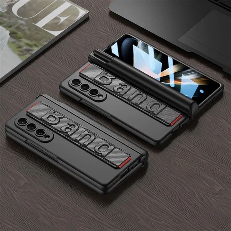 GKK Für Samsung Galaxy Z Fold4 5G Magnetic Schinge Hard PC Phone Case Armband Design Anti-droge All-inclusive-abdeckung Mit Temperamentvollem Glasfilm - Kohlefasertextur