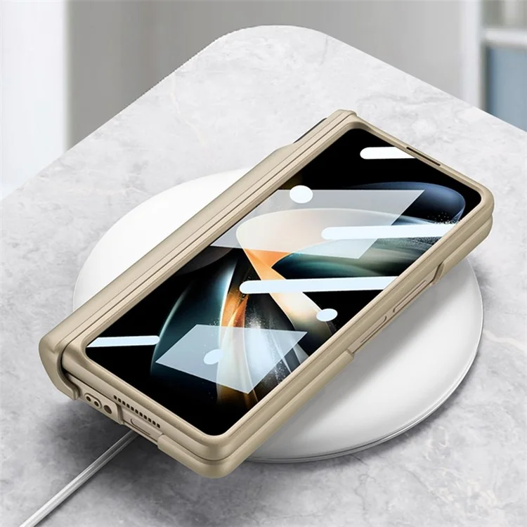 GKK Für Samsung Galaxy Z Fold4 5G Magnetic Schinge Hard PC Phone Case Armband Design Anti-droge All-inclusive-abdeckung Mit Temperamentvollem Glasfilm - Kohlefasertextur