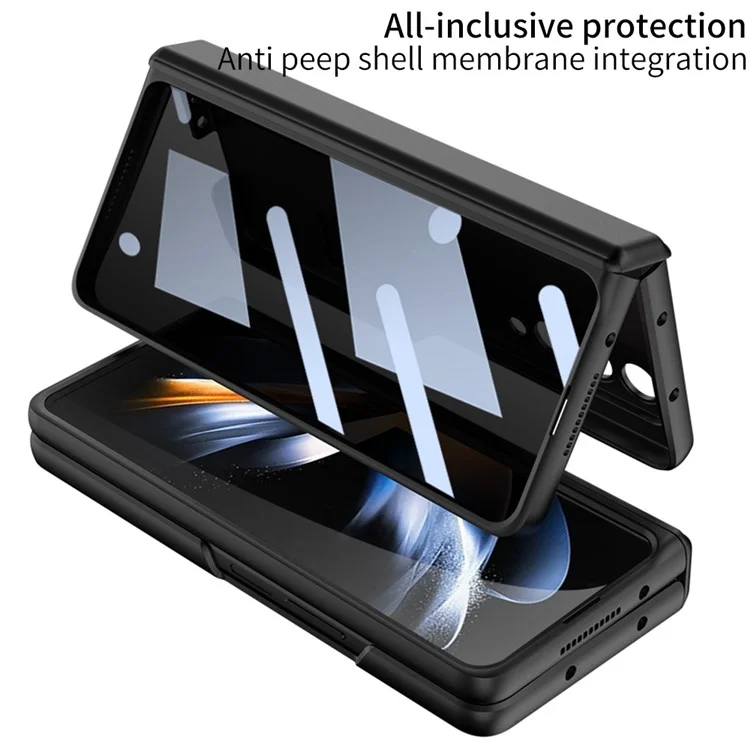 GKK For Samsung Galaxy Z Fold4 5G Magnetic Folding Case Anti-Thief Slim Phone Cover Drop-Proof Hard PC + Tempered Glass Case with Kickstand - Black
