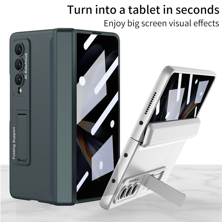 GKK For Samsung Galaxy Z Fold4 5G Magnetic Folding Case Anti-Thief Slim Phone Cover Drop-Proof Hard PC + Tempered Glass Case with Kickstand - Black