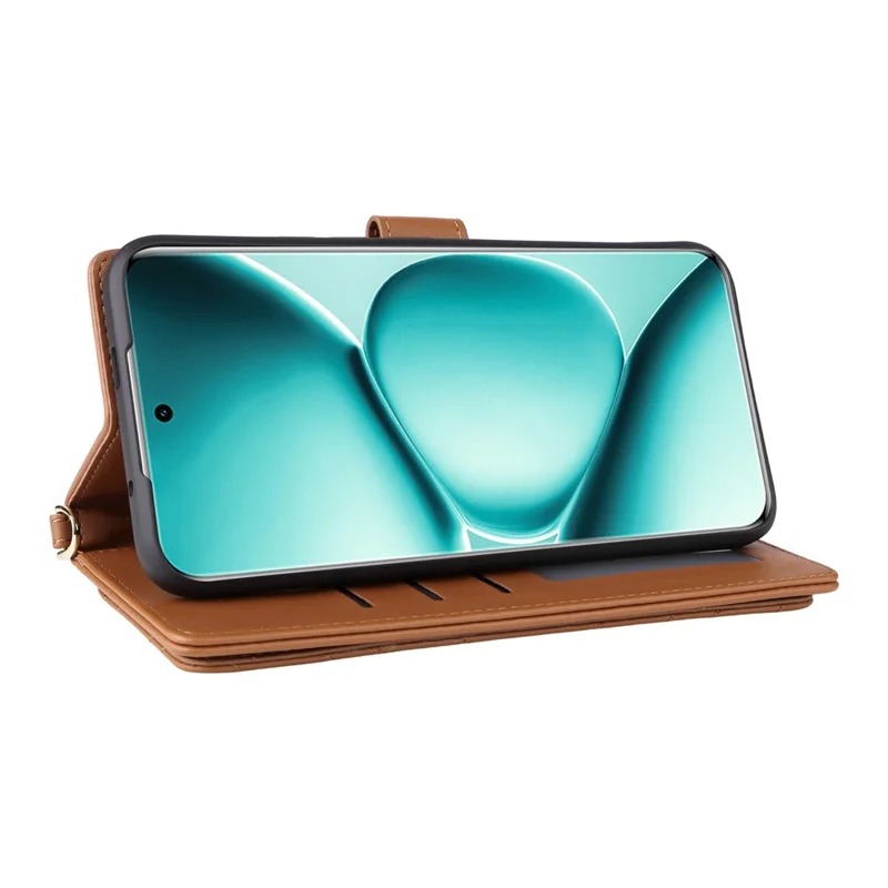 Чехол из искусственной кожи для Xiaomi Redmi Note 15 Pro 4G с подставкой, кошельком и наплечным/ручным ремешком - Коричневый