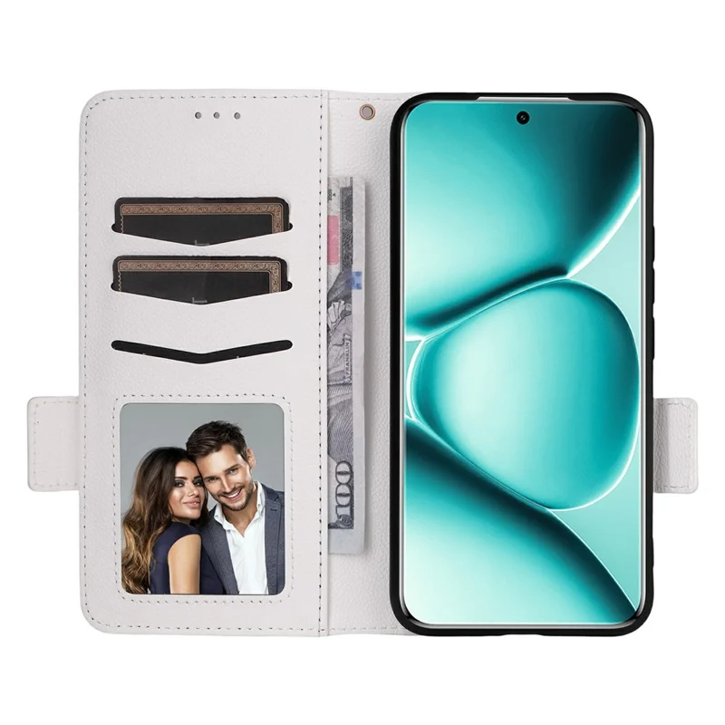 Чехол для Xiaomi Redmi Note 15 Pro 4G, белый, из искусственной кожи с текстурой личи, с функцией кошелька и ремешком на запястье