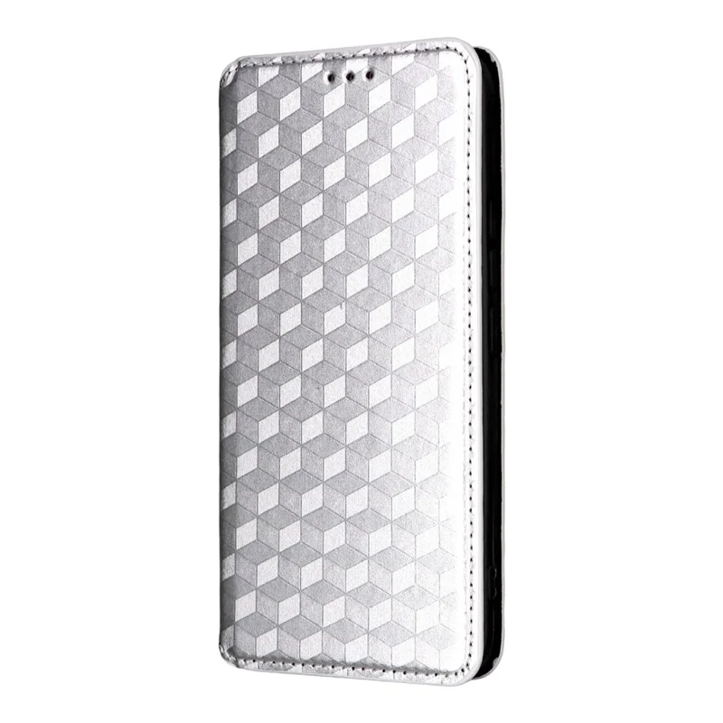 Funda cartera para Xiaomi Redmi Note 15 Pro 4G, funda tipo libro de cuero PU con diseño estampado de rombos - Plata