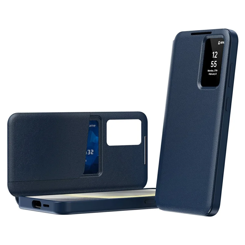 For Samsung Galaxy S26 Ultra Case with Card Holder Smart View Window Leather Phone Cover - Sapphire