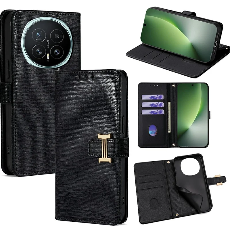 Til Honor Magic8 5G Etui med metal-I-spænde i PU-læder med wallet - Sort