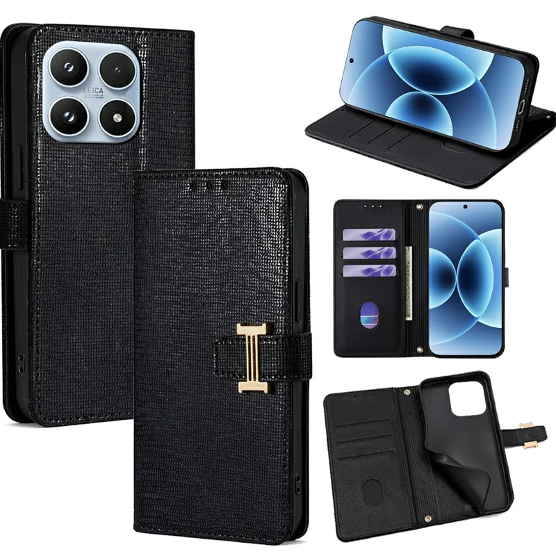For Xiaomi 17 Case Metal I-Buckle PU Leather Wallet Phone Cover - Black