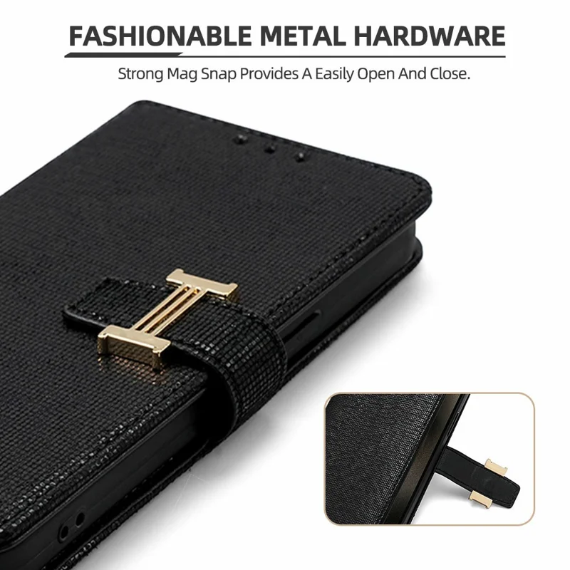 For Xiaomi 17 Case Metal I-Buckle PU Leather Wallet Phone Cover - Black