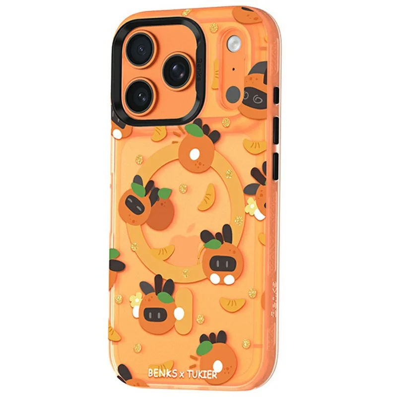 BENKS For iPhone 17 Pro Magnetic Case Cartoon Rabbit IMD PC Phone Cover Compatible with MagSafe - Orange Rabbit