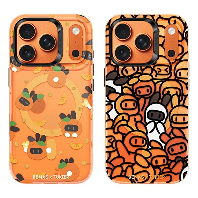 BENKS For iPhone 17 Pro Max Magnetic Case Cartoon Rabbit IMD PC Phone Cover Compatible with MagSafe - Orange Rabbit