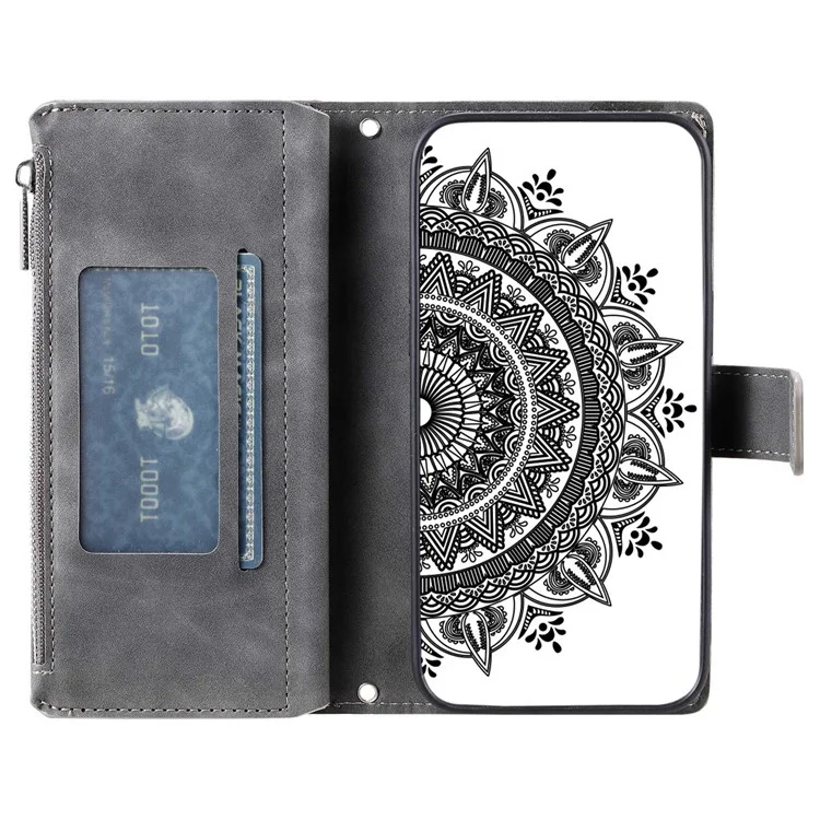 Pour Xiaomi Redmi Note 11 Pro 4G (MediaTek) / Remarque 11 Pro 5G (Qualcomm) Mandala Flower Imprimé PU le Cuir de Téléphone Couvercle de Couverture Avec Plusieurs Emplacements de Cartes Portefeuille de Poche - Gris