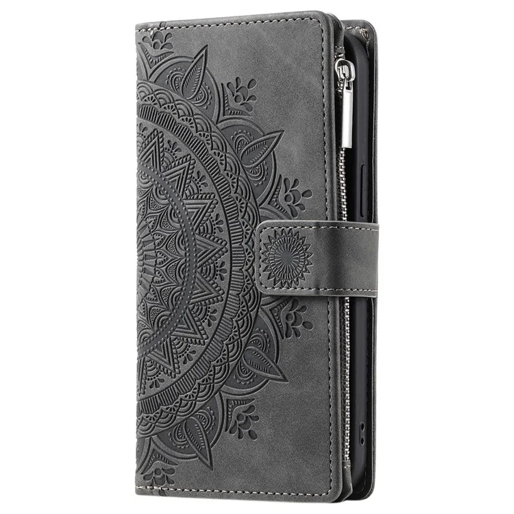 Pour Xiaomi Redmi Note 11 Pro 4G (MediaTek) / Remarque 11 Pro 5G (Qualcomm) Mandala Flower Imprimé PU le Cuir de Téléphone Couvercle de Couverture Avec Plusieurs Emplacements de Cartes Portefeuille de Poche - Gris