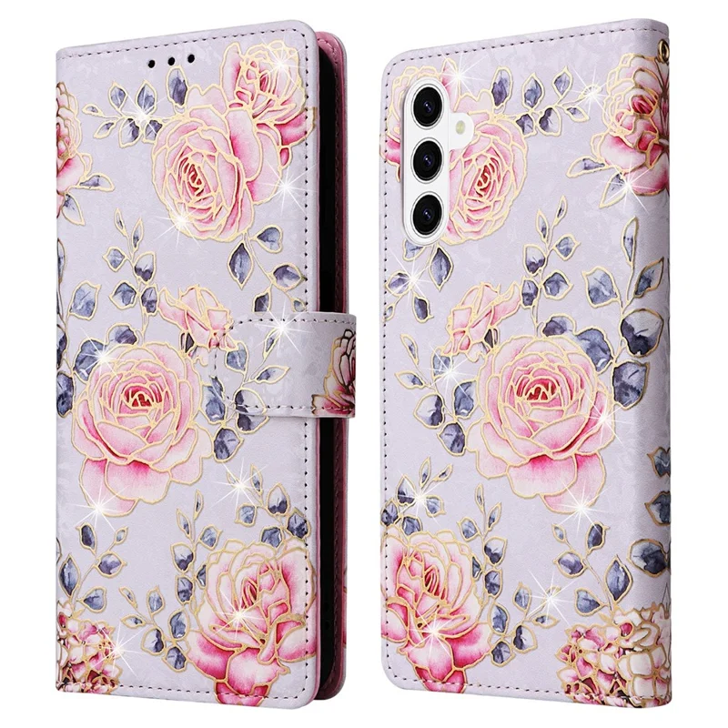 For Samsung Galaxy S26+ Case RFID Blocking Flower Leather Phone Cover - Rose Flower