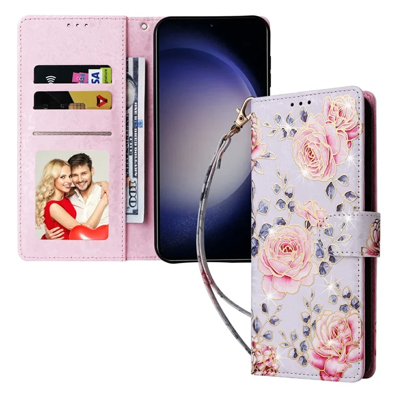 For Samsung Galaxy S26+ Case RFID Blocking Flower Leather Phone Cover - Rose Flower