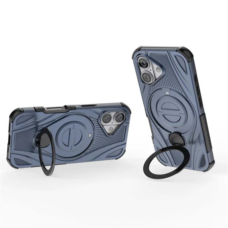 For iPhone 17 Magnetic Case Rotating Kickstand TPU PC Shockproof Phone Back Cover Compatible with MagSafe - Dark Blue