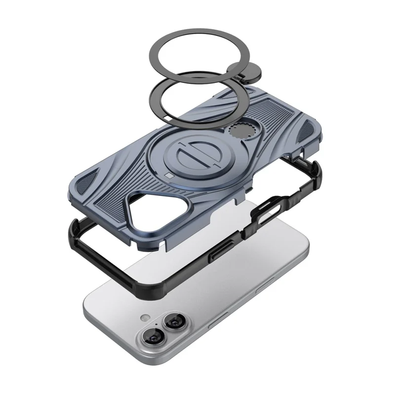 For iPhone 17 Magnetic Case Rotating Kickstand TPU PC Shockproof Phone Back Cover Compatible with MagSafe - Dark Blue