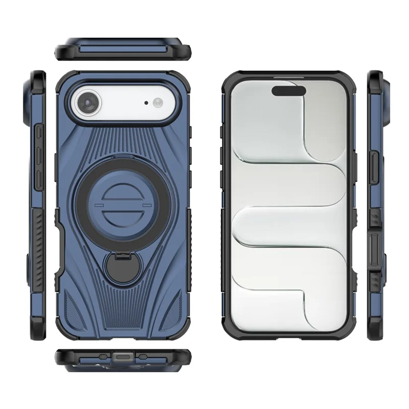 Coque magnétique pour iPhone Air avec support pivotant, coque arrière antidéflagrante en TPU et PC compatible avec MagSafe - Bleu foncé