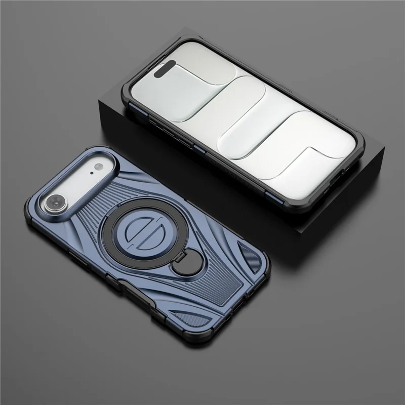 Coque magnétique pour iPhone Air avec support pivotant, coque arrière antidéflagrante en TPU et PC compatible avec MagSafe - Bleu foncé