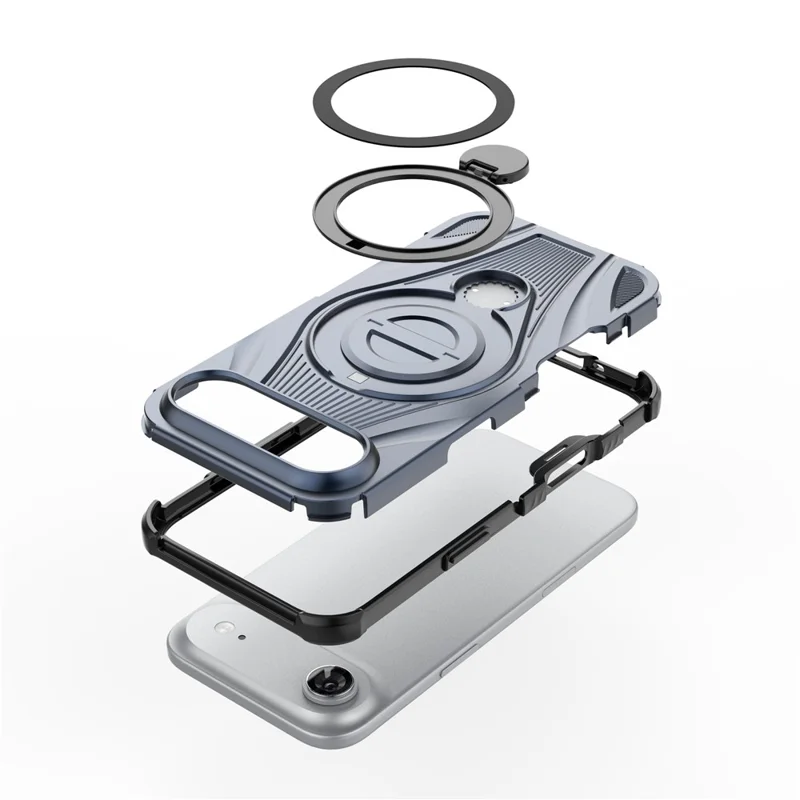 Coque magnétique pour iPhone Air avec support pivotant, coque arrière antidéflagrante en TPU et PC compatible avec MagSafe - Bleu foncé