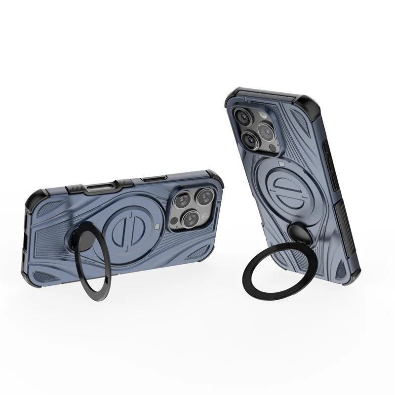 For iPhone 16 Pro Magnetic Case Rotating Kickstand TPU PC Shockproof Phone Back Cover Compatible with MagSafe - Dark Blue