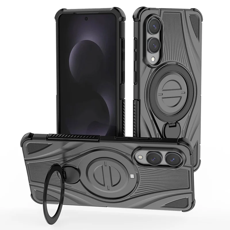 Чехол для Samsung Galaxy S25 Edge магнитный с поворотной подставкой, ударопрочный задняя крышка из ТПУ и поликарбоната - Черный