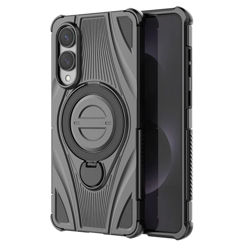 Чехол для Samsung Galaxy S25 Edge магнитный с поворотной подставкой, ударопрочный задняя крышка из ТПУ и поликарбоната - Черный