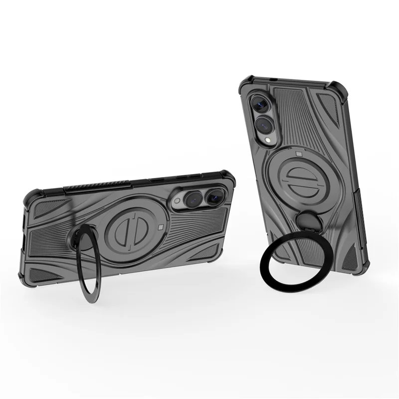 Чехол для Samsung Galaxy S25 Edge магнитный с поворотной подставкой, ударопрочный задняя крышка из ТПУ и поликарбоната - Черный