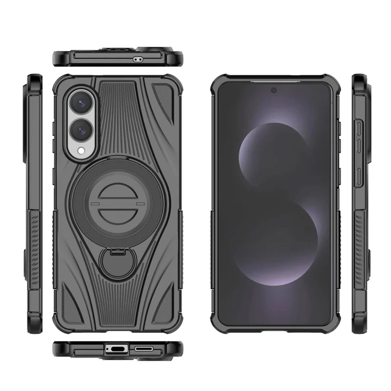 Чехол для Samsung Galaxy S25 Edge магнитный с поворотной подставкой, ударопрочный задняя крышка из ТПУ и поликарбоната - Черный