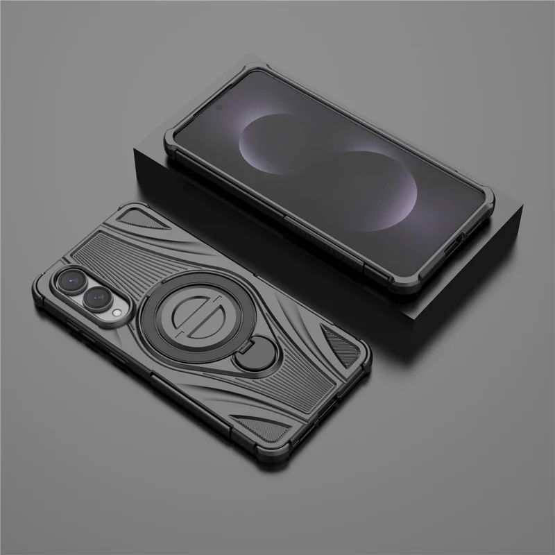 Чехол для Samsung Galaxy S25 Edge магнитный с поворотной подставкой, ударопрочный задняя крышка из ТПУ и поликарбоната - Черный