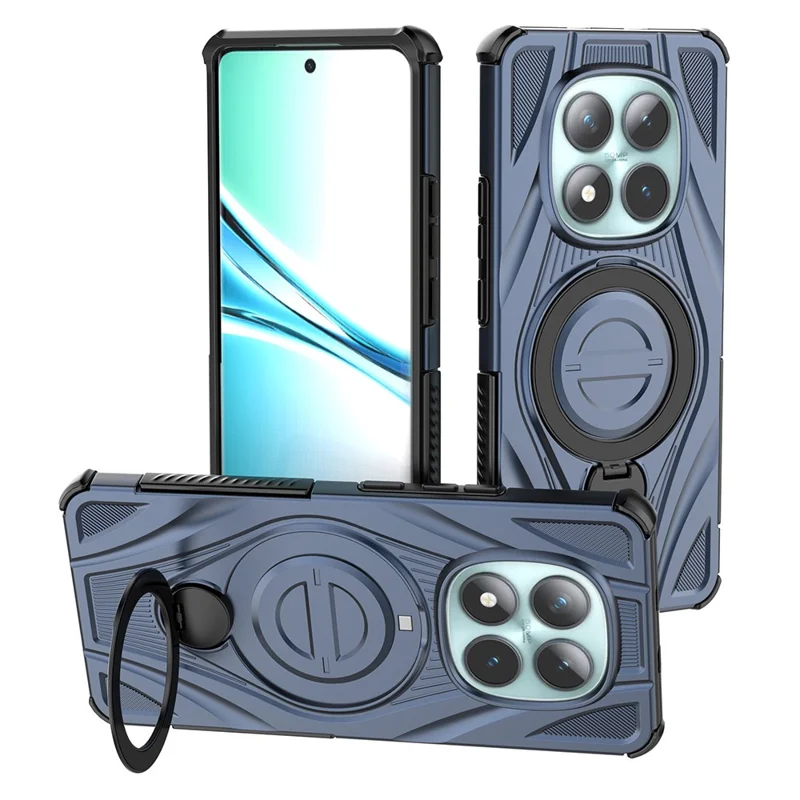 For Xiaomi Redmi Note 15 5G (Global) Magnetic Case Rotating Kickstand TPU PC Shockproof Phone Back Cover - Dark Blue