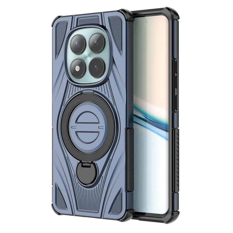 For Xiaomi Redmi Note 15 5G (Global) Magnetic Case Rotating Kickstand TPU PC Shockproof Phone Back Cover - Dark Blue