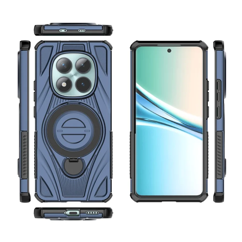 For Xiaomi Redmi Note 15 5G (Global) Magnetic Case Rotating Kickstand TPU PC Shockproof Phone Back Cover - Dark Blue